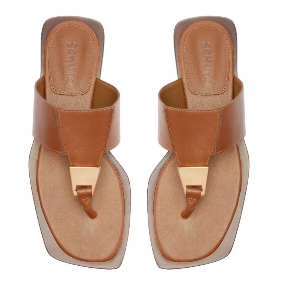 SCHUTZ Tan Sandals with Metallic Accent NWT Size 6